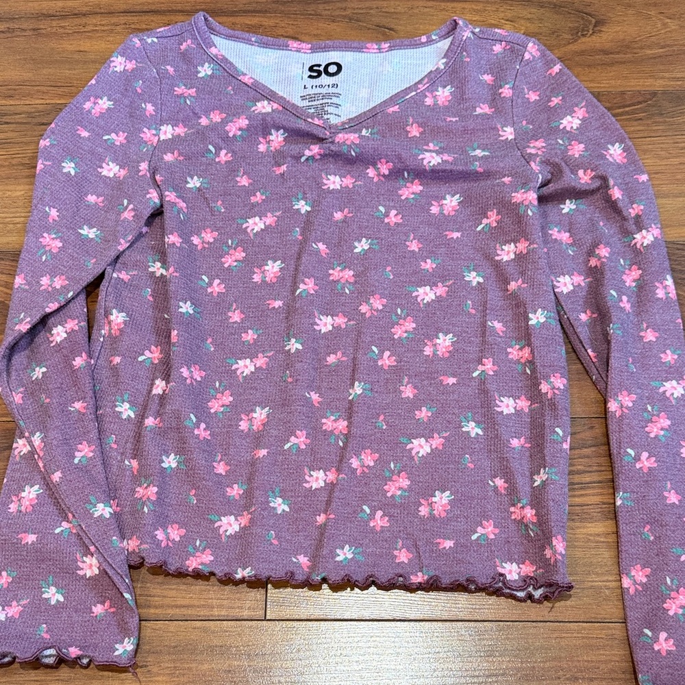 SO Kids Long Sleeve Floral Tee - Pink and Purple